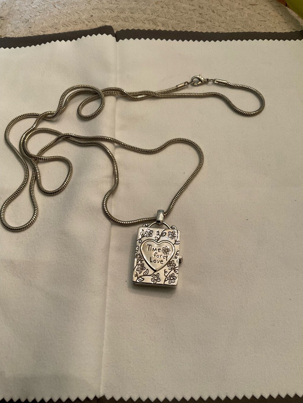 Silver 'Time for Love' Heart Pendant Necklace